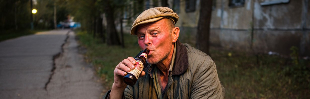 Мужчина пьет пиво на улице